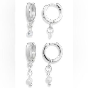 Nordstrom Set of 2 Faux Pearl & Cubic Zirconia Huggie Hoop Earrings